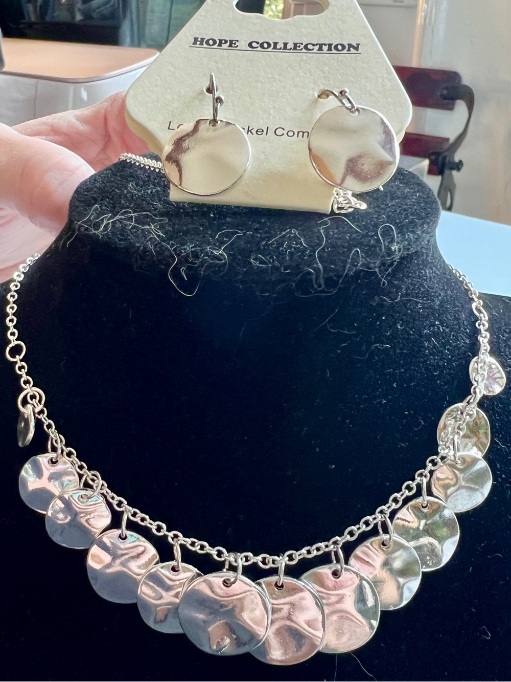 Silver Disc Necklace & Earrings Set NWT